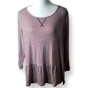 🦋Route 66 Brick Red & White Striped Peplum Top